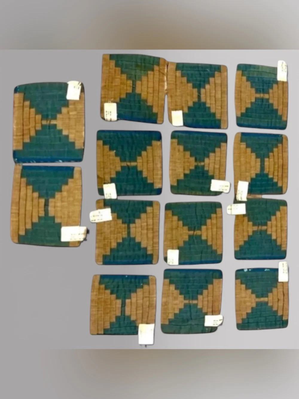Antique Log Cabin Early Madder Quilt Top 14 Pieces Patchwork Samples 5” X 5” New